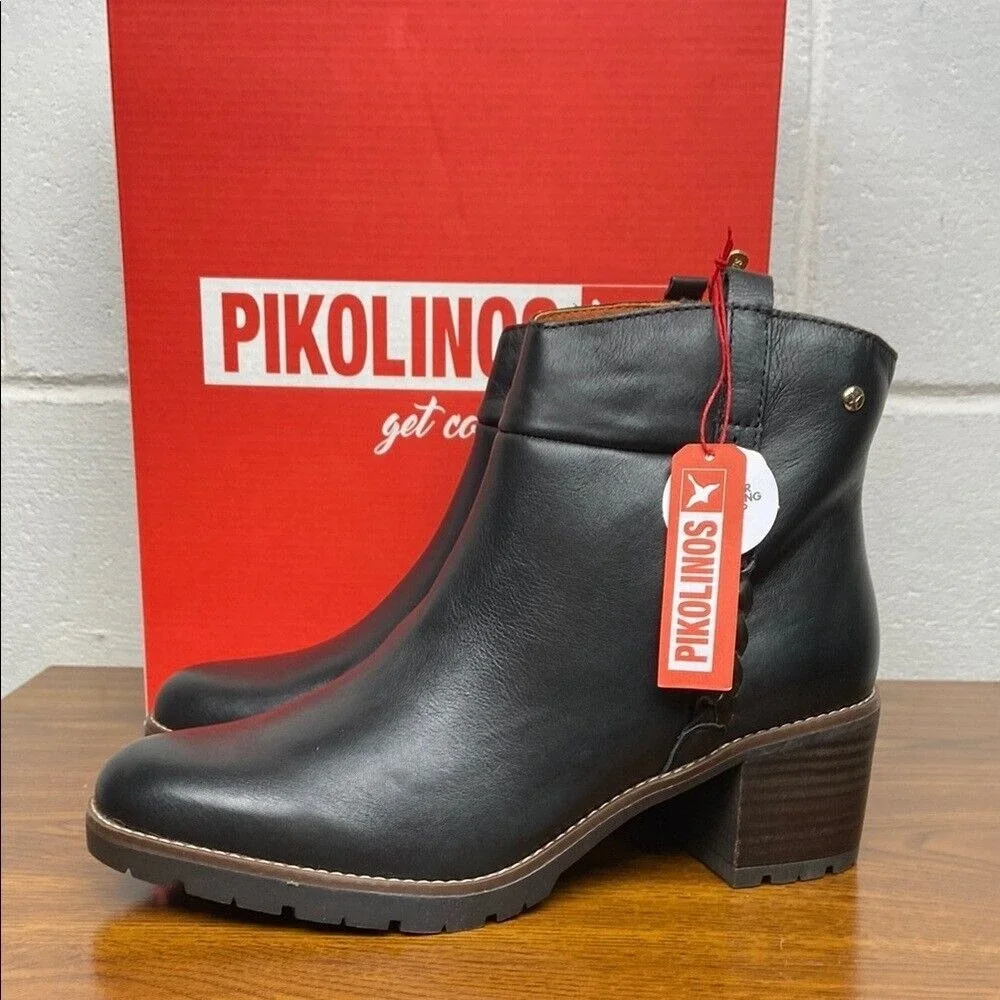 NIB Pikolinos LLANES Leather Ankle Booties EU40/US 9-9.5 Black W7H-8578